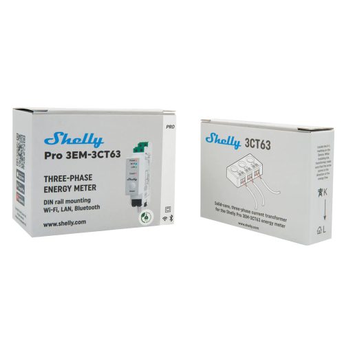 Shelly PRO 3EM 3CT63 okos Wi-Fi + Ethernet háromfázisú fogyasztásmérő, DIN-sínre