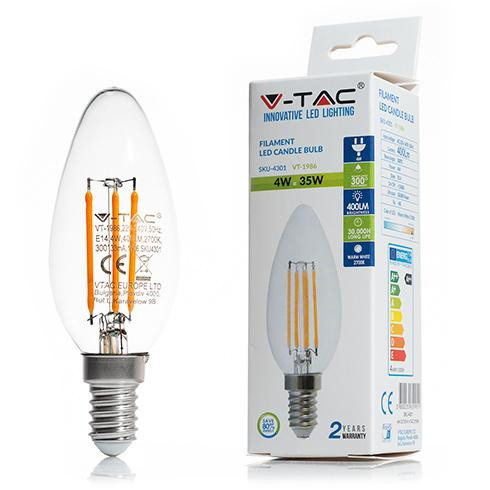 LED lámpa E14 (4W/300°) Gyertya, hideg fehér