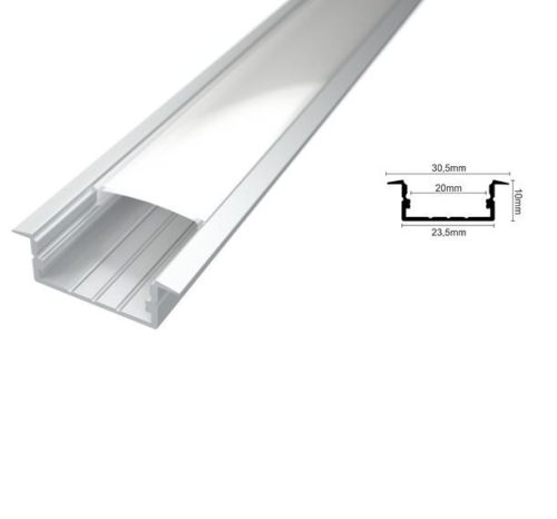 Alumínium profil Led szalaghoz Recessed-3, opál búrával