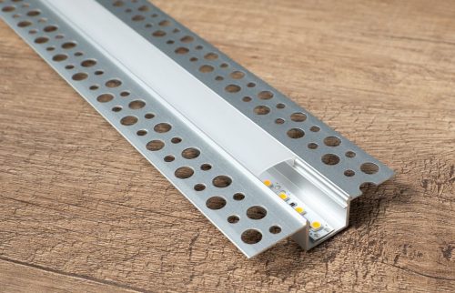 ALP-015 Ezüst - Gipszkartonba süllyeszthető alu profil LED szalaghoz (Opál búrával)