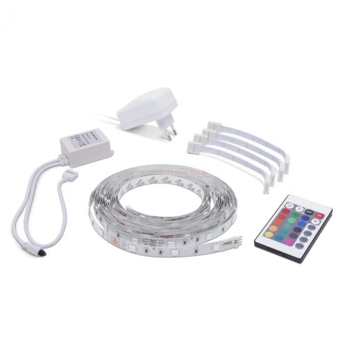 RGB Led szalag szett vezérlővel tápegységgel beltéri dekor 30led/m 7,2W/m