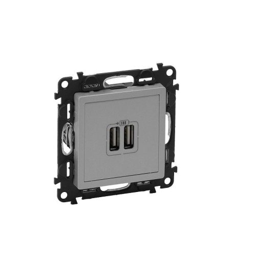 Legrand Valena Life  kettős USB töltőaljzat beépített tápegységgel - 5V - 1500 mA alumínium (Ke.né)