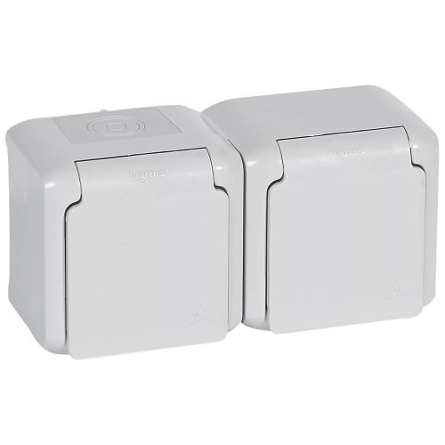Legrand Forix 2x2P+F földelt csatlakozóaljzat, gyermekvédelemmel falon kívüli IP44 szürke