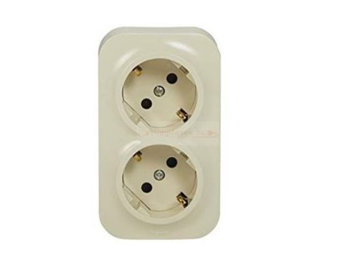 Legrand Forix 2x2P+F földelt csatlakozóaljzat, 45fokban elforgatott betéttárcsával falon kívüli IP20 bézs