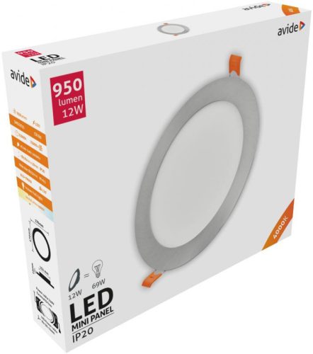 Avide LED Beépíthető Kerek Mennyezeti Lámpa ALU Szatén Nikkel 12W NW 4000K