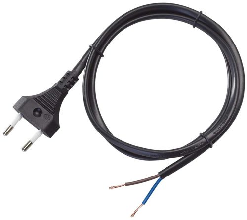 Csatlakozódugó (EURO) kábellel, fekete 2×1,0mm2, 2m
