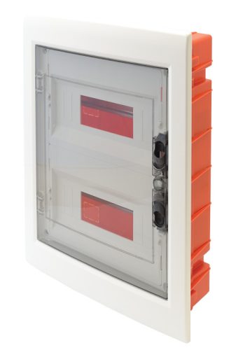 Süllyesztett elosztódoboz,2x12 modulos, füstszínű-sík ajtóval, NPE nélkül