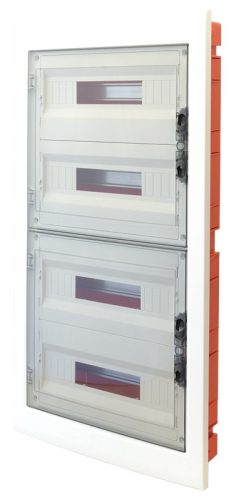 Süllyesztett elosztódoboz, 4x18 modulos, füstszínű-sík ajtóval, NPE nélkül