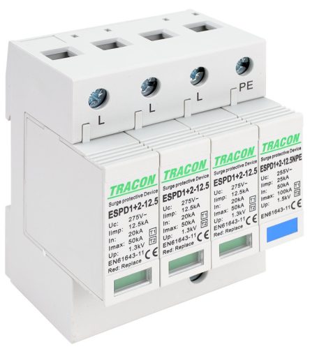 Túlfeszültség levezető 4 pólusú T1+T2 40 kA váltó áramú