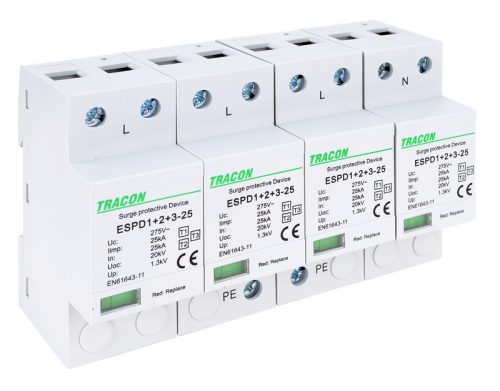 T1+T2+T3 AC típusú túlfeszültség levezető, egybeépített 4P 25kA 275V