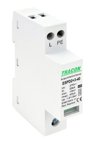 T2+T3 AC típusú túlfeszültség levezető, egybeépített 1+1P 40kA 275V