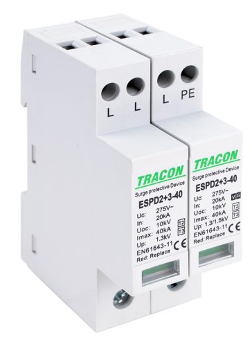 T2+T3 AC típusú túlfeszültség levezető, egybeépített 3+1P 40kA 275V