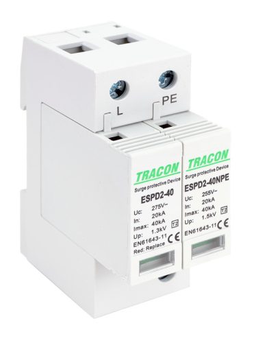T2 AC típusú túlfeszültség levezető, cserélhető betéttel 1+1P 40kA 275V