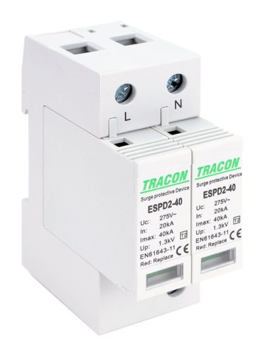 T2 AC típusú túlfeszültség levezető, cserélhető betéttel 2P 40kA 275V
