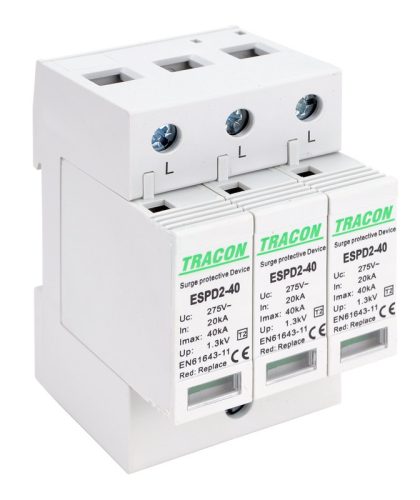 T2 AC típusú túlfeszültség levezető, cserélhető betéttel 3P 40kA 275V