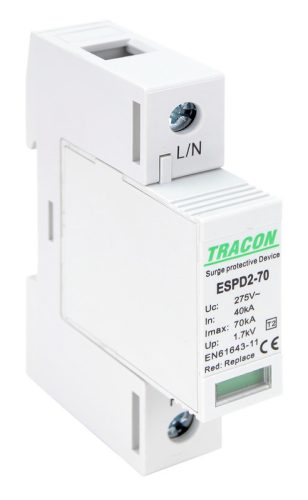 T2 AC típusú túlfeszültség levezető, cserélhető betéttel 1P 70kA 275V