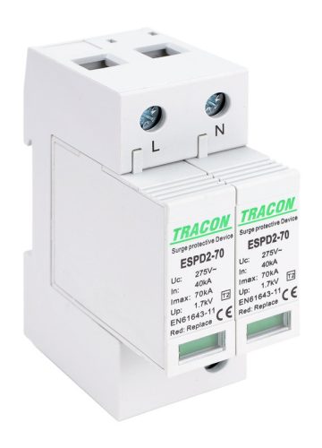 T2 AC típusú túlfeszültség levezető, cserélhető betéttel 2P 70kA 275V
