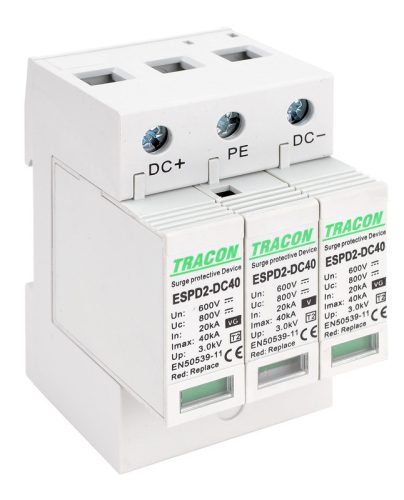 T2 DC típusú túlfeszültség levezető, cserélhető betéttel 800V