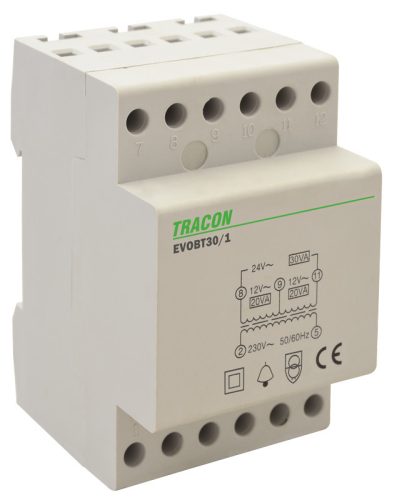 Biztonsági (csengő) transzformátor 230V/12-12-24V AC, Psmax.:30VA, Is:1,55A