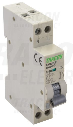 Kombinált védőkapcsoló, elektronikus, 2P, 1 modul, B kar. B40, 30mA, 6kA, AC,