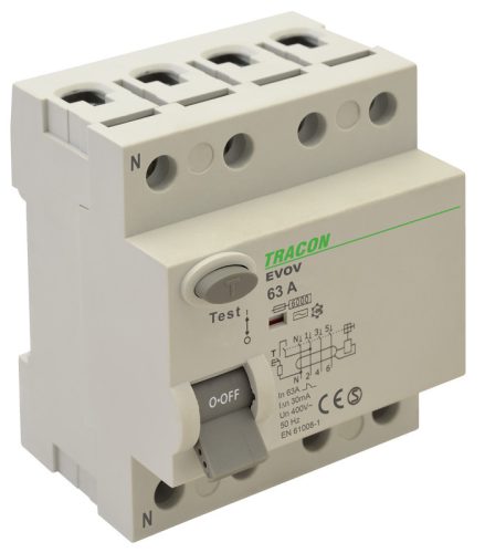 Áram-védőkapcsoló, 4 pólusú 40A, 300mA, 6kA, AC