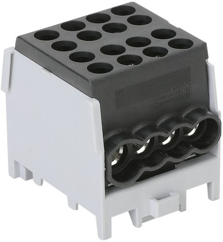 Főáramköri leágazó kapocs négyes, sínre szerelhető, fekete 2.5-25mm2