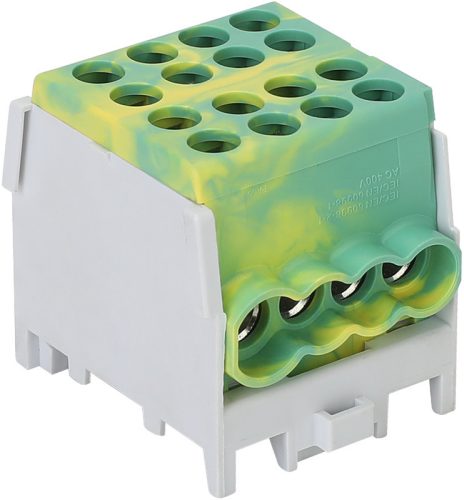 Főáramköri leágazó kapocs négyes, sínre szerelhető, zöld/sárga 2.5-25mm2