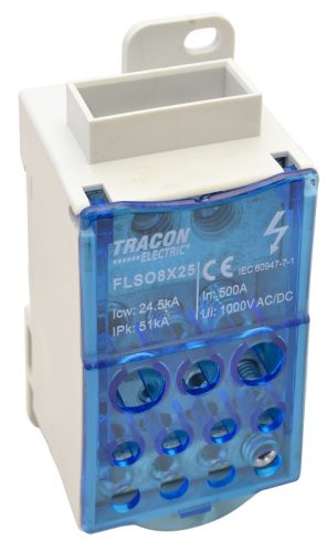 Fővezetéki leágazó sorkapocs nyitható fedéllel (betápsín) 8×25mm2 / 5×25(16), 4×16(10), 2×35(25)mm2