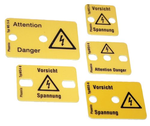 Figyelmeztető tábla sorozatkapocshoz, 8 raszteres, 5 modul 31x23mm