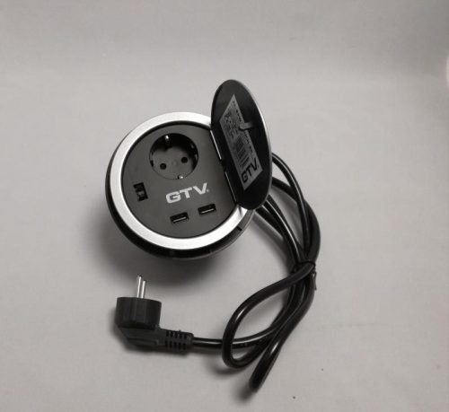Irodai asztalba süllyeszthető elosztó 1db dugalj   2db USB 5V 2A