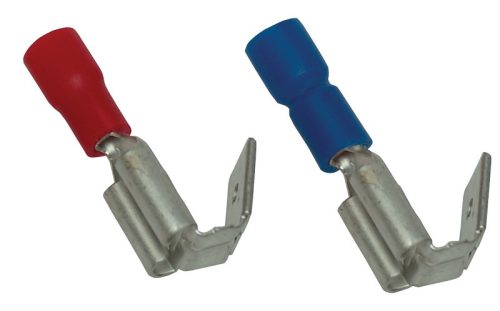 Szigetelt rátolható csatlakozó csap+hüvely 6,3×0,8mm, 2,5mm2, sárgaréz, kék