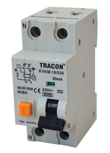 Kombinált védőkapcsoló, 2P, 2 modul, C karakterisztika 40A, 300 mA, 6kA, AC