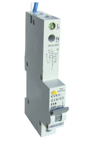 Kombinált védőkapcsoló, 2P, 1 modul, C karakterisztika 16A, 100mA, 6kA, A/AC, E3