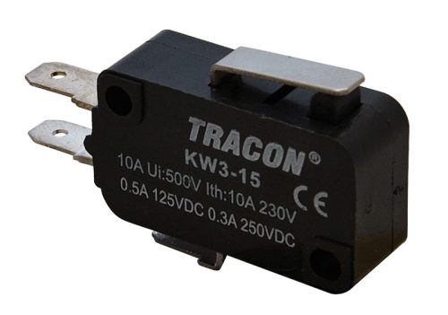 Helyzetkapcsoló, mikro, rugószáras 1×CO 10(3)A/230V, 15mm, 4,8x0,5 mm, IP00