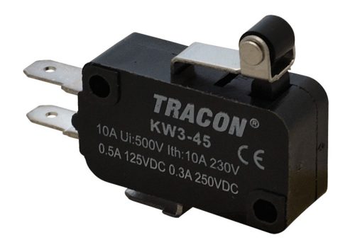 Helyzetkapcsoló, mikro, karos-görgős 1×CO 10(3)A/230V, 15mm, 4,8x0,5 mm, IP00