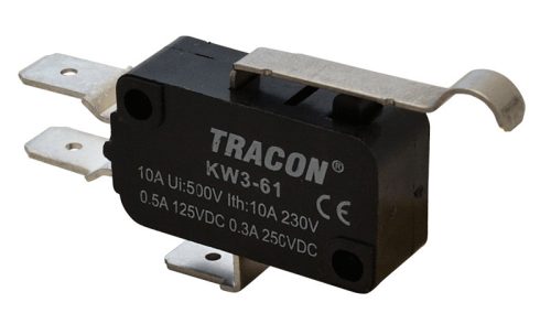 Helyzetkapcsoló, mikro, íves-rugószár 1×CO 10(3)A/230V, 28mm, 6,3x0,8 mm, IP00