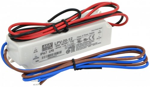 Műanyag házas LED meghajtó 90-264 VAC / 12 VDC, 20 W, 0-1,67 A, IP67