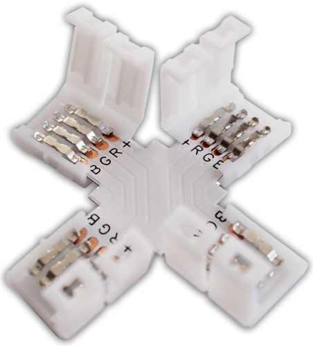 Forrasztás nélküli "X" gyorscsatlakozó RGB LED szalagokhoz W=10 mm, 4P