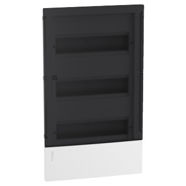 Schneider RESI9 MP Kiselosztó, füstszínű átlátszó ajtó, süllyesztett, 3x12 modul, PEN sín, komplett, fehér