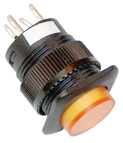 Mini jelzőlámpás nyomógomb, sárga 1×NO, 110V AC/DC 16mm
