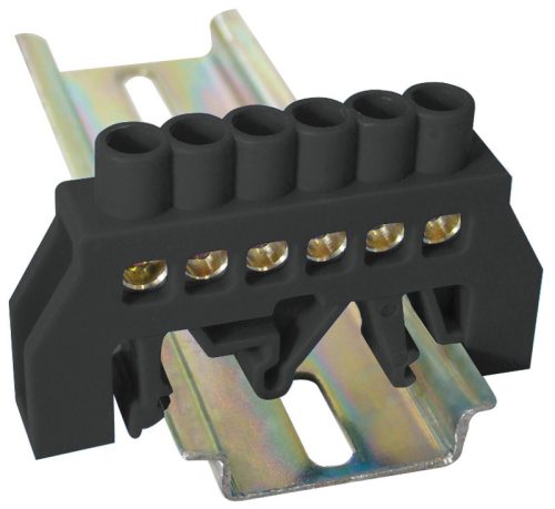 Szigetelt földelősín (N/PE), fekete 230/400VAC, 63A, 6×9mm, 6P, IP20