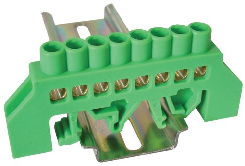 Szigetelt földelősín (N/PE), zöld 230/400VAC, 63A, 6×9mm, 8P, IP20