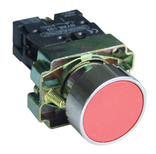 Egyszerű nyomógomb, fémalapra szerelt, piros 1×NC, 3A/240V AC, IP42