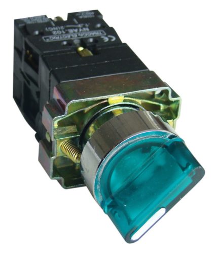 Világítókaros kapcsoló, fémalap, zöld, LED, kétáll., izzó n. 1×NC+1×NO, 3A/400V AC, IP42