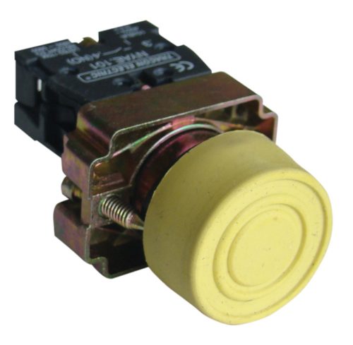Gumiburkolatos nyomógomb, fémalapra szerelt, sárga 1×NO, 3A/240V AC, IP55