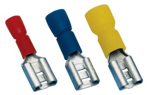Szigetelt rátolható csatlakozó hüvely 4,8×0,8mm, 1,5mm2, sárgaréz, piros