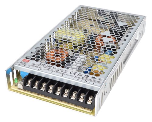 Fém házas LED meghajtó szalagokhoz, szabályozható DC kimenet 85-264 VAC / 12 VDC, 200 W, 0-16,7 A, PFC