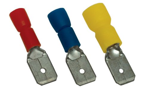Szigetelt rátolható csatlakozó csap 6,3×0,8mm, 6mm2, sárgaréz, sárga