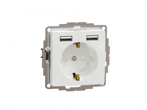 ÚJ SEDNA 2P+F csatlakozóaljzat, BZS, kettős USB töltővel, rugós, 16A/2.4A, fehér