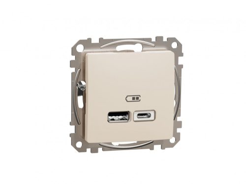 ÚJ SEDNA Dupla USB töltő, A+C, 2.4A, bézs